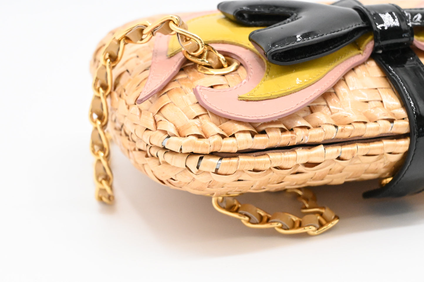 Prada Shoulder Bag in Wicker and Patent Leather