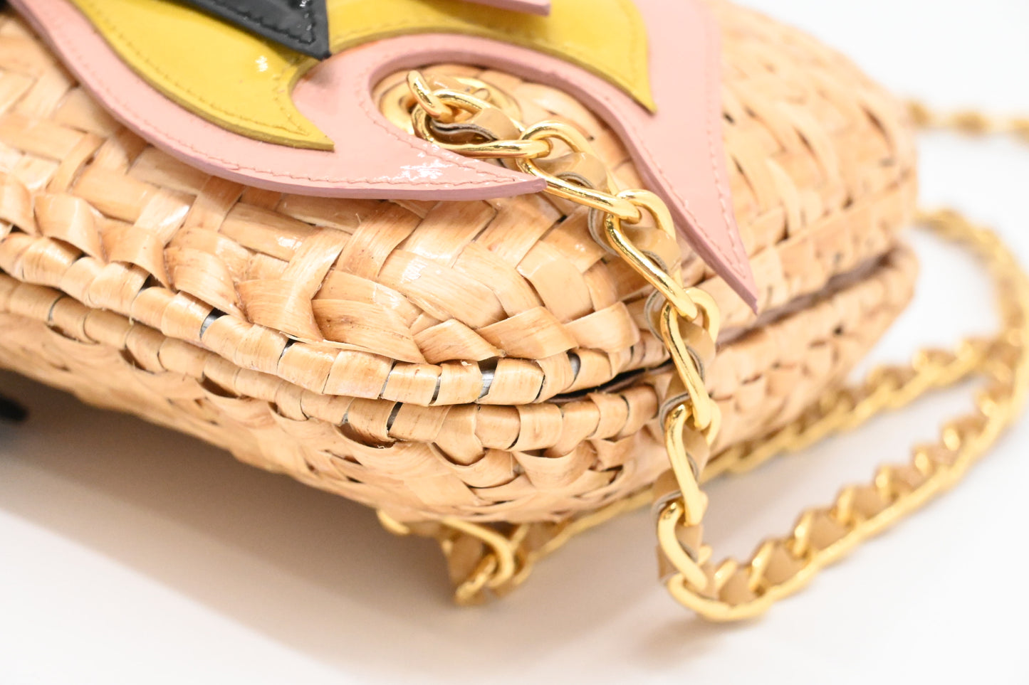 Prada Shoulder Bag in Wicker and Patent Leather