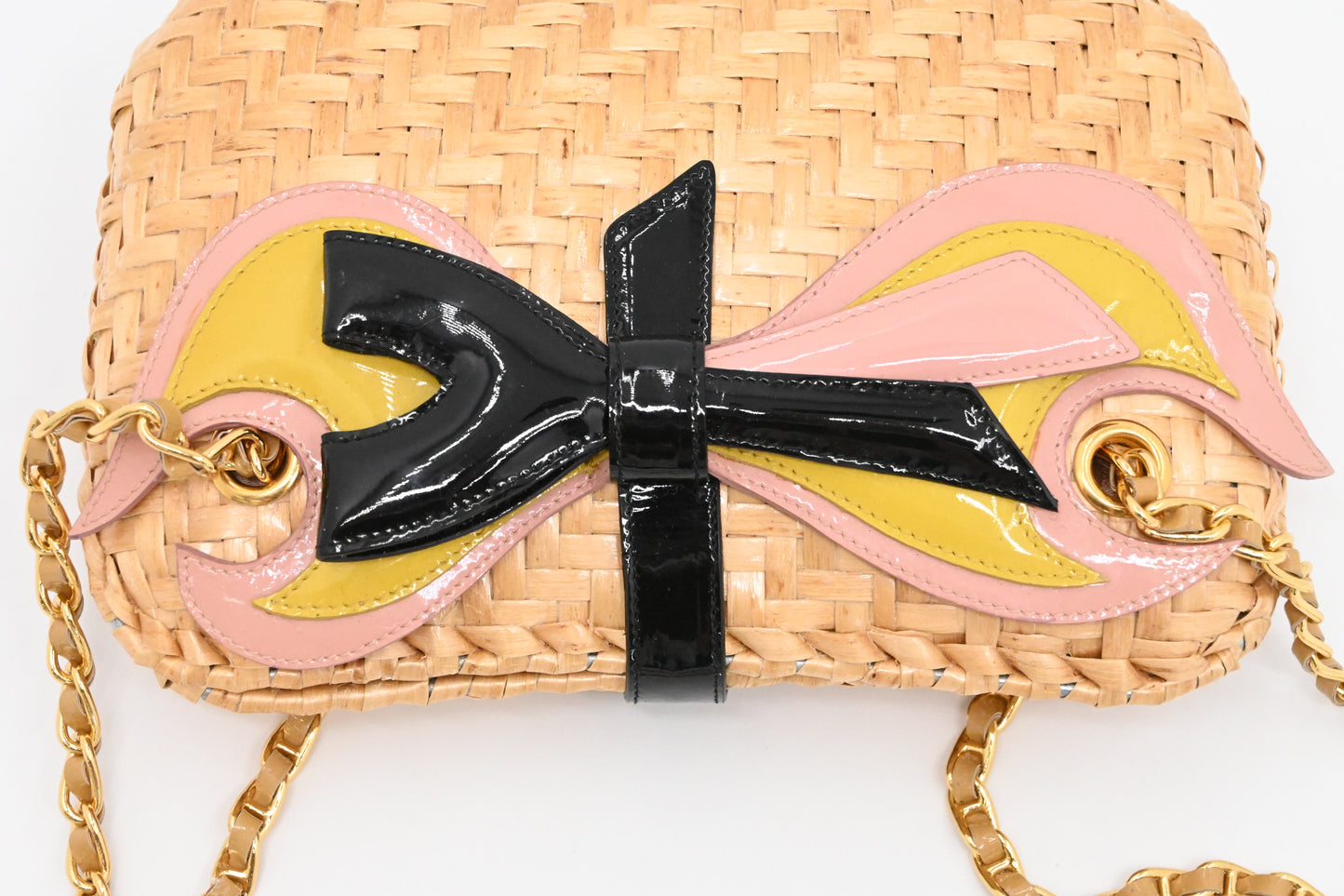 Prada Shoulder Bag in Wicker and Patent Leather