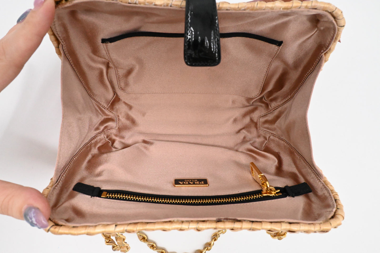Prada Shoulder Bag in Wicker and Patent Leather