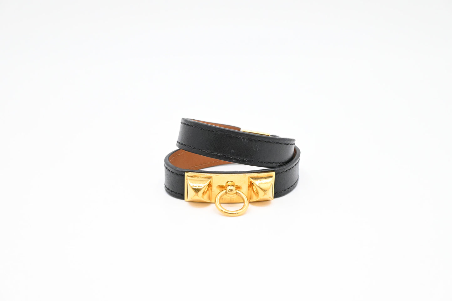 Hermes Rivale Double Tour Bracelet in Black Leather