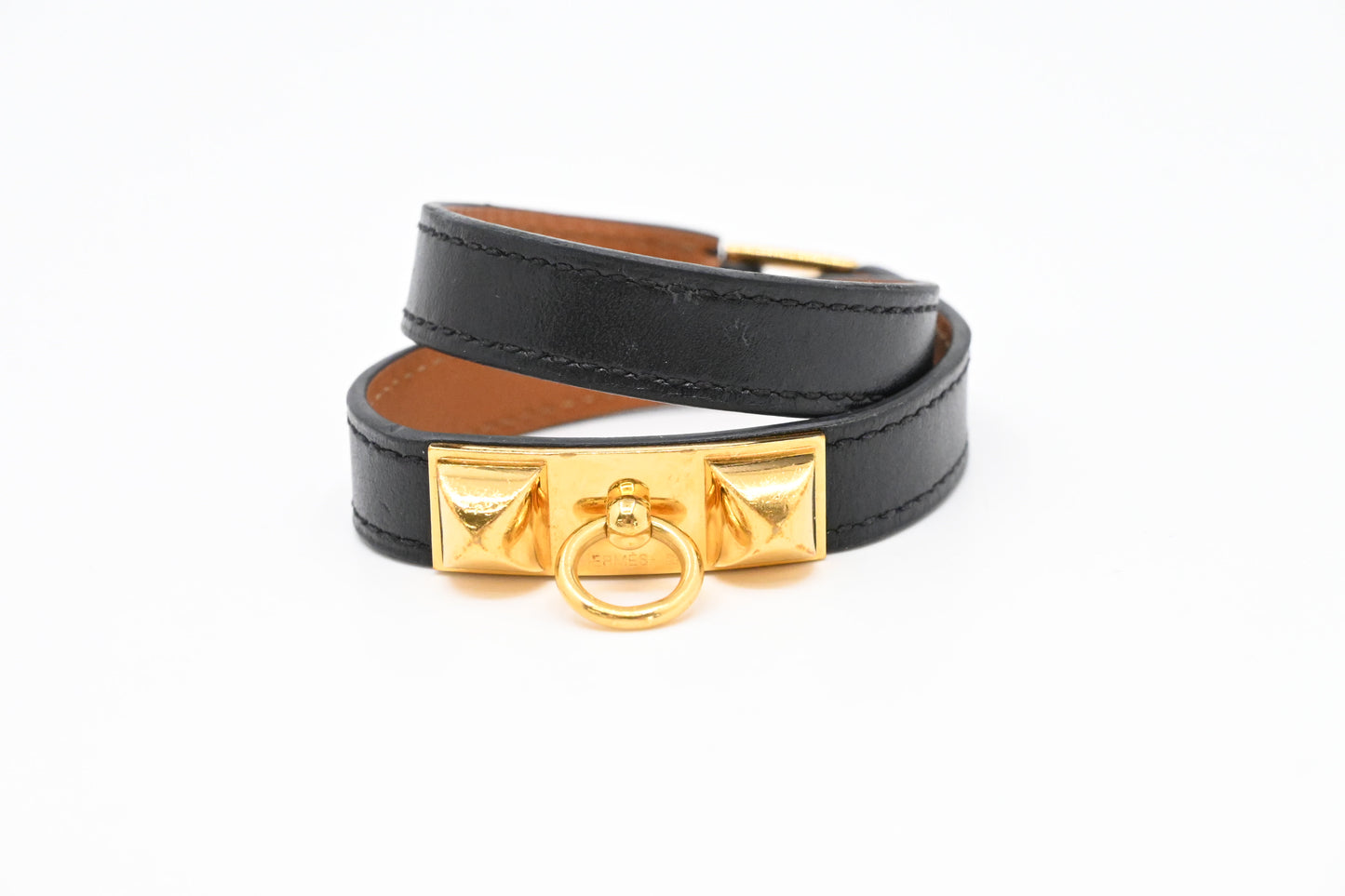 Hermes Rivale Double Tour Bracelet in Black Leather