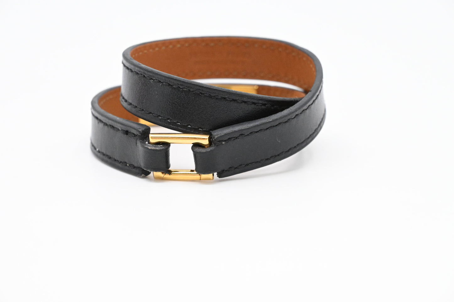 Hermes Rivale Double Tour Bracelet in Black Leather