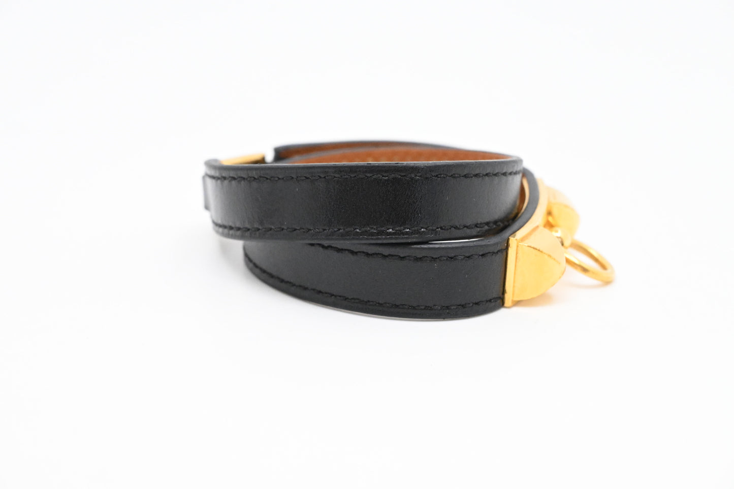 Hermes Rivale Double Tour Bracelet in Black Leather