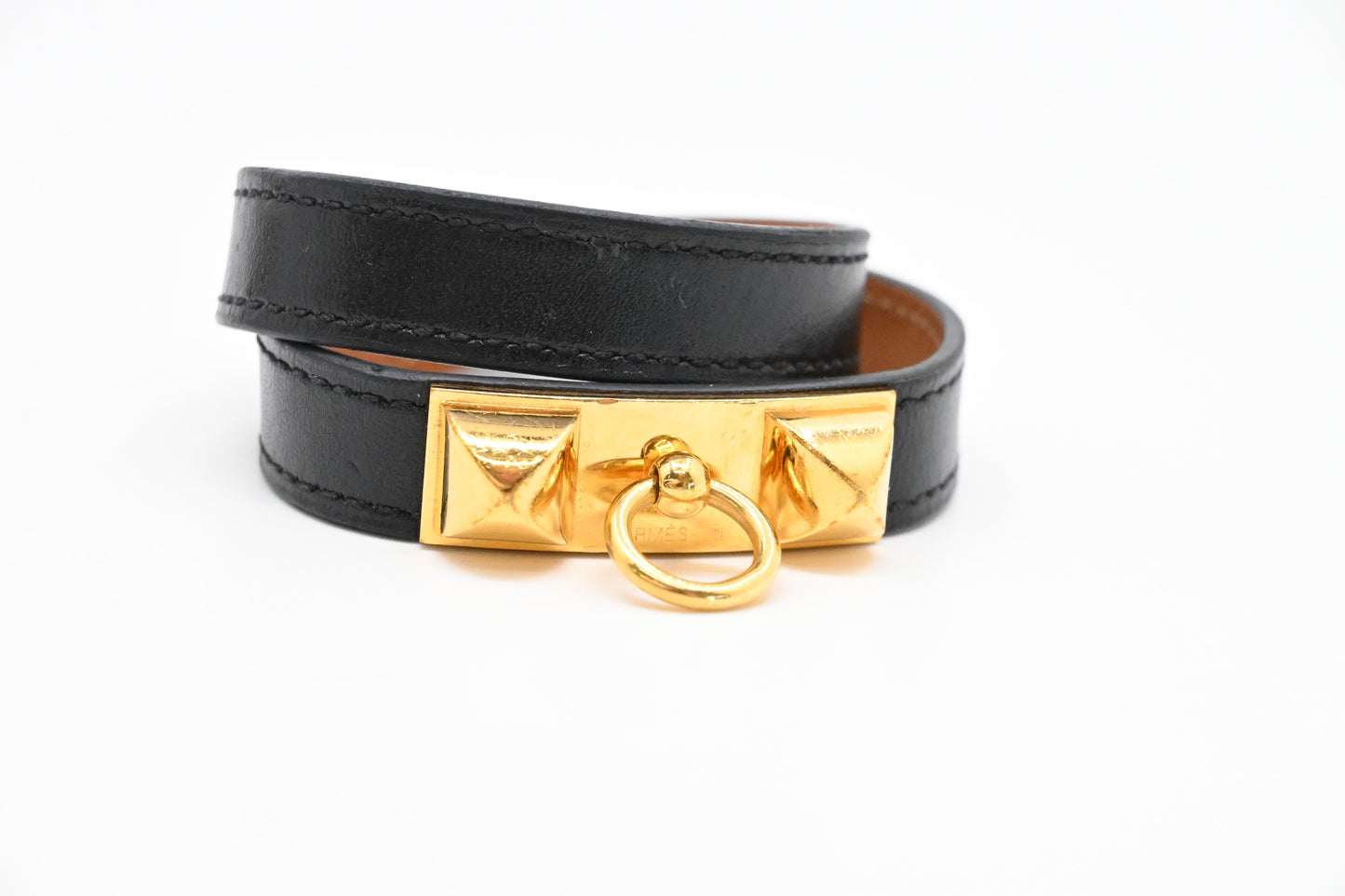 Hermes Rivale Double Tour Bracelet in Black Leather
