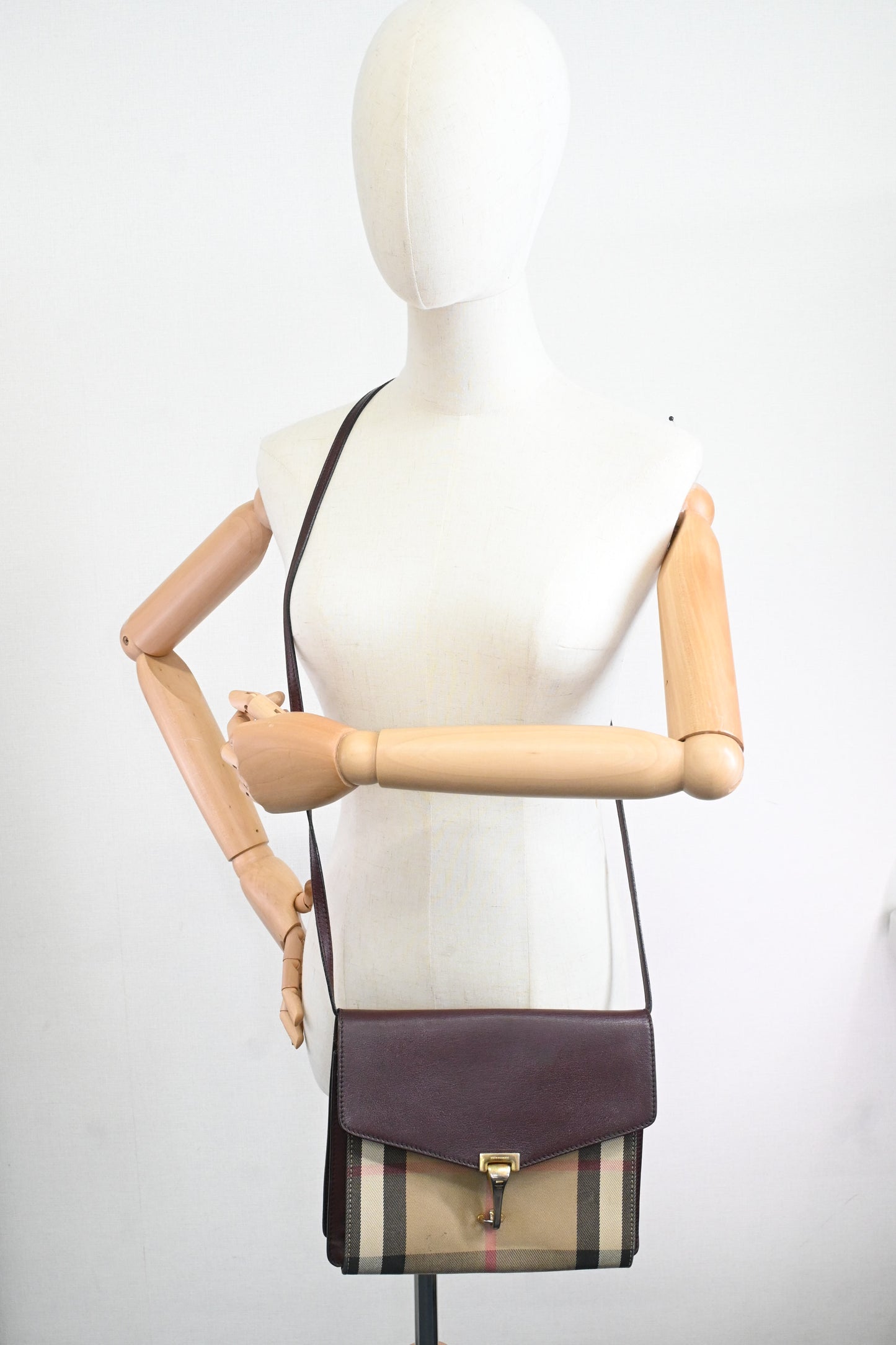 Burberry Crossbody in Burgundy Leather and Checked Canvas