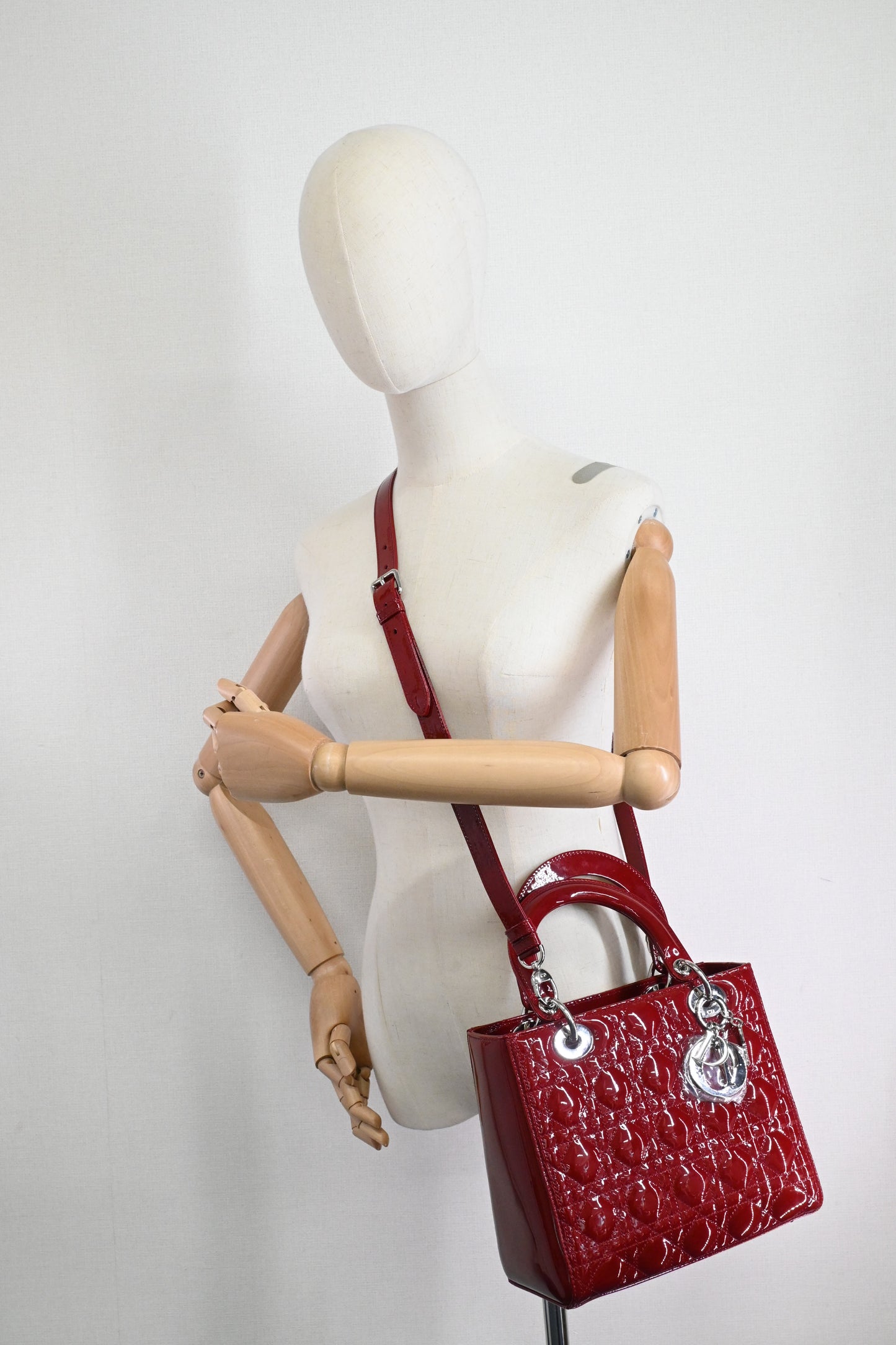 Dior Medium Lady Dior in Dark Red Cannage Patent Leather