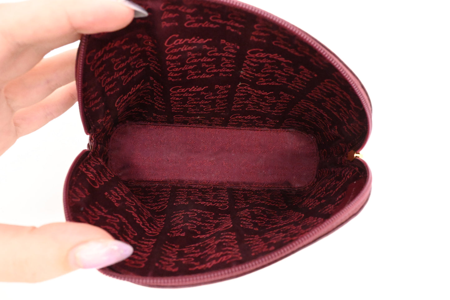 Cartier Cosmetics Pouch in Burgundy Leather
