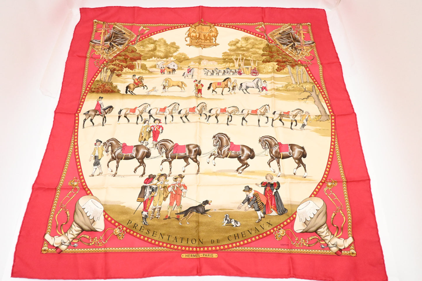 Hermes 'Presentation de Chevaux' Carre 90 in Red Silk