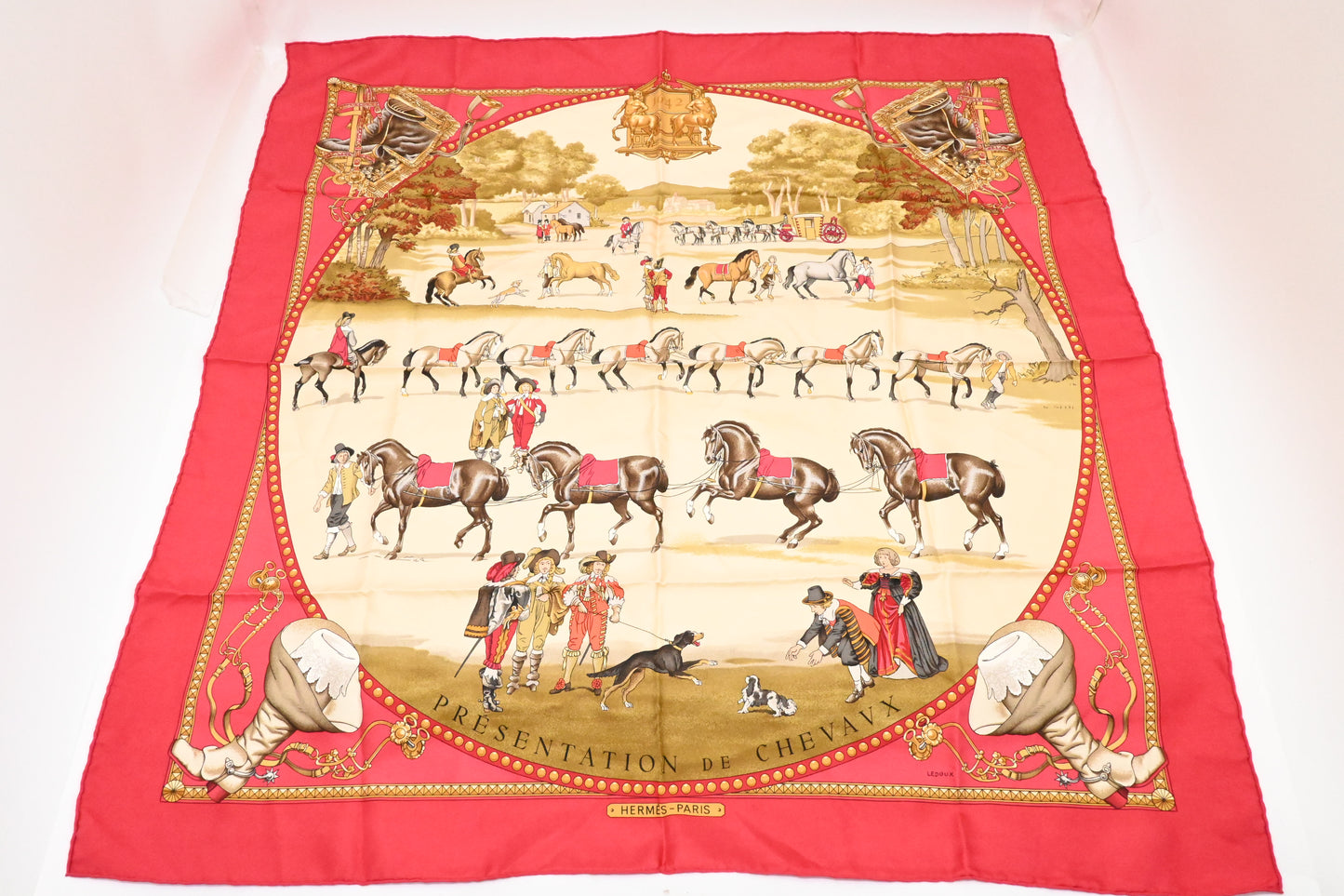 Hermes 'Presentation de Chevaux' Carre 90 in Red Silk
