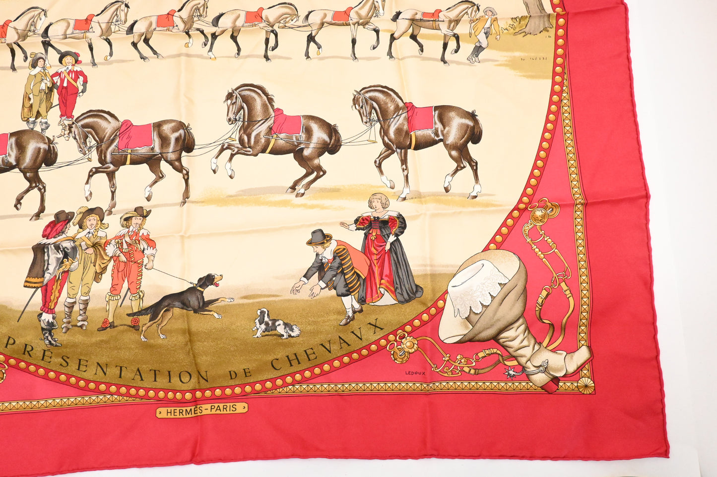 Hermes 'Presentation de Chevaux' Carre 90 in Red Silk