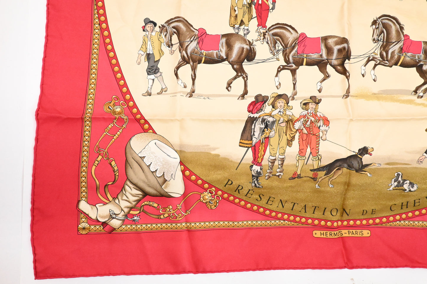 Hermes 'Presentation de Chevaux' Carre 90 in Red Silk