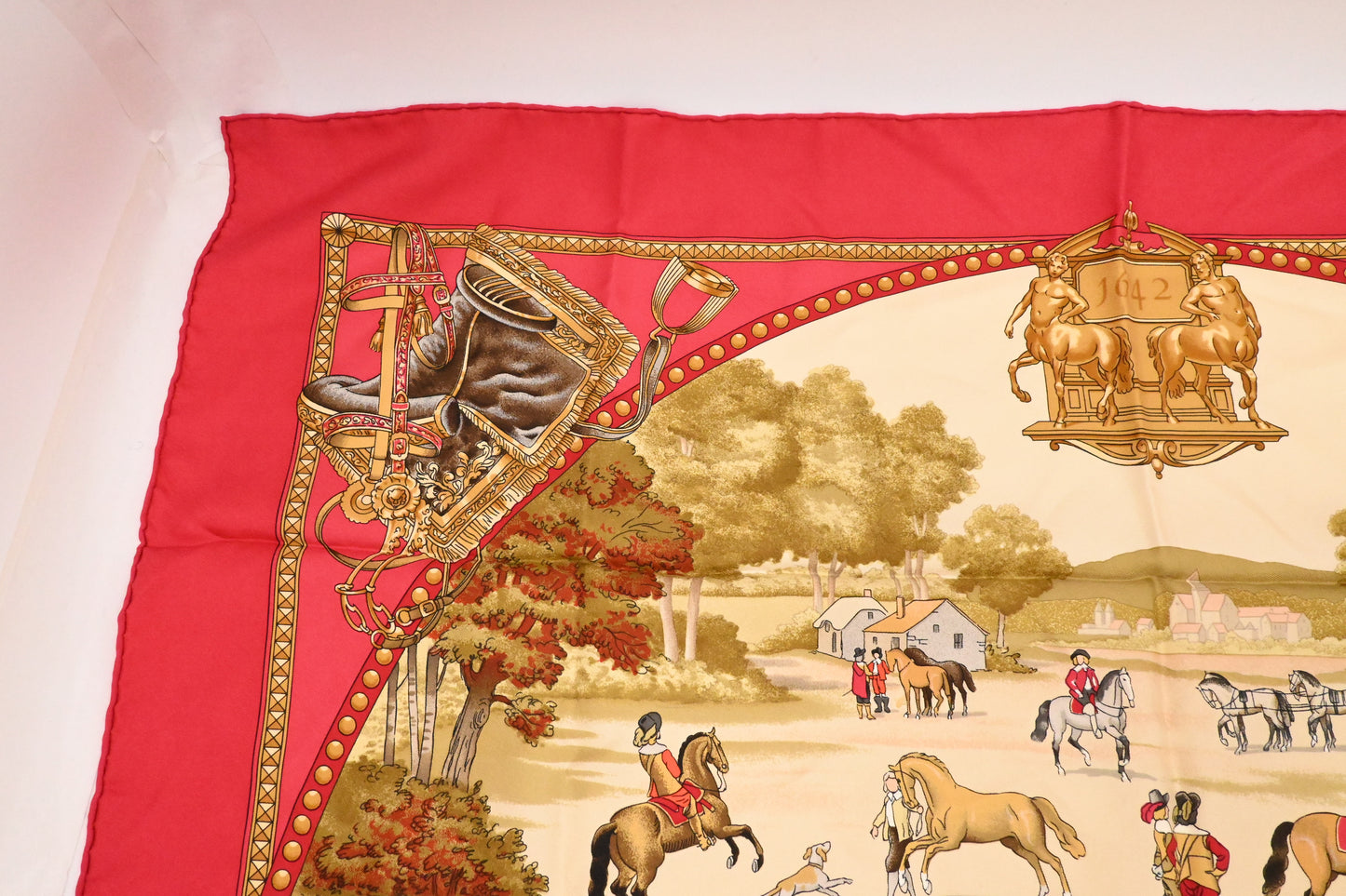 Hermes 'Presentation de Chevaux' Carre 90 in Red Silk