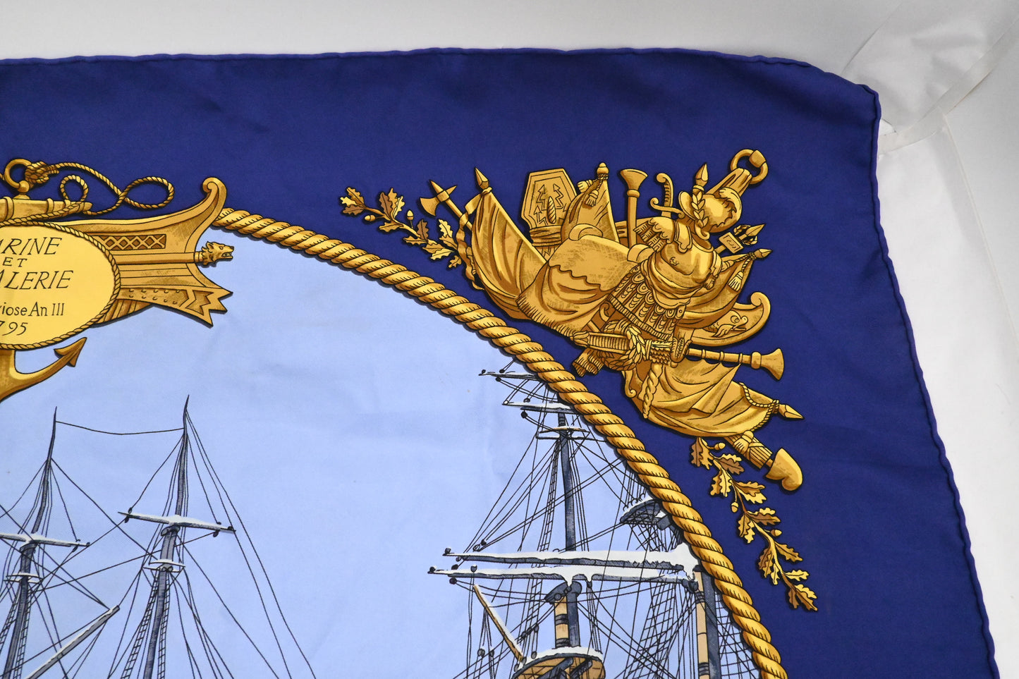 Hermes 'Marine et Cavalerie' Carre 90 in Blue Silk