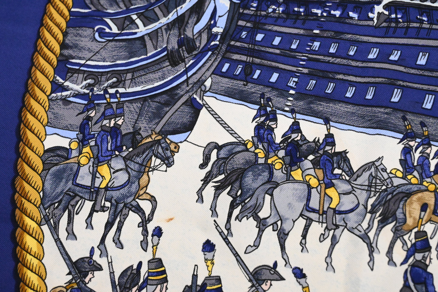 Hermes 'Marine et Cavalerie' Carre 90 in Blue Silk