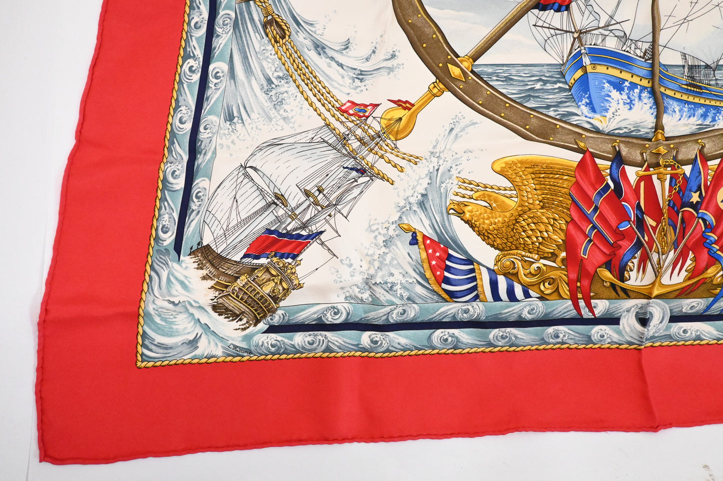 Hermes 'Vive le Vent' Carre 90 in Red Silk