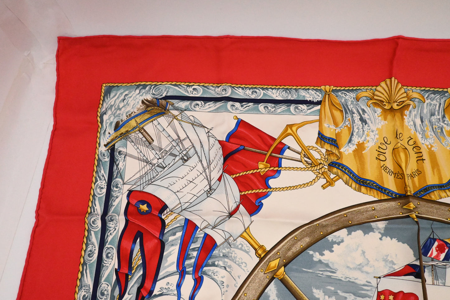Hermes 'Vive le Vent' Carre 90 in Red Silk