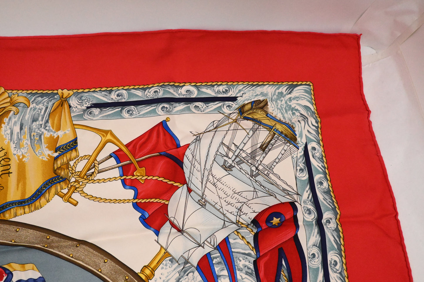 Hermes 'Vive le Vent' Carre 90 in Red Silk