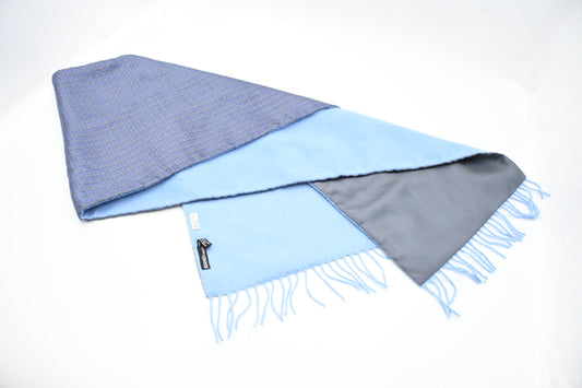 Hermes Scarf in Blue Silk, Cashmere and Wool