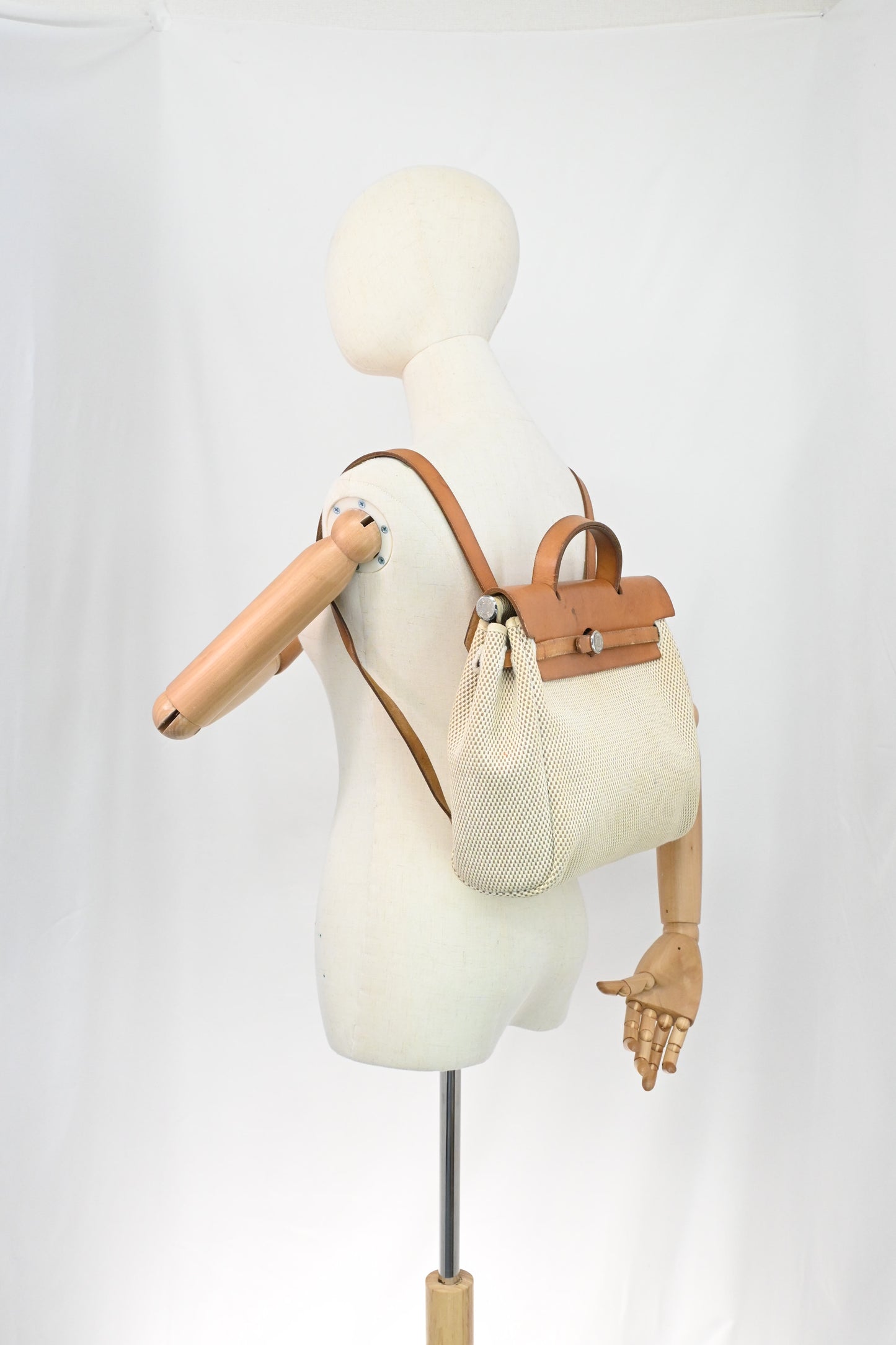 Hermes Herbag Sac a Dos Backpack in Beige Canvas