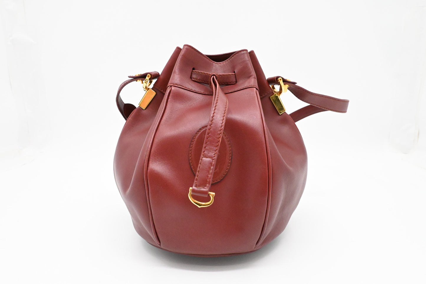 Cartier Crossbody Bucket Bag in Burgundy Leather