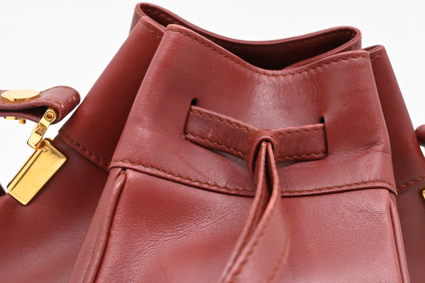 Cartier Crossbody Bucket Bag in Burgundy Leather
