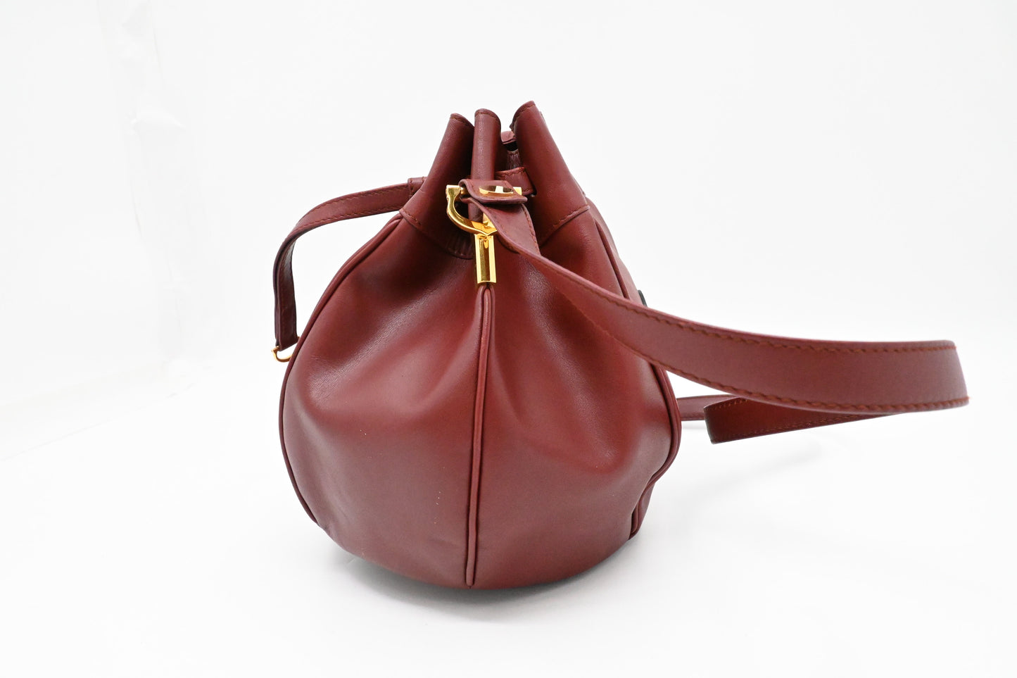 Cartier Crossbody Bucket Bag in Burgundy Leather