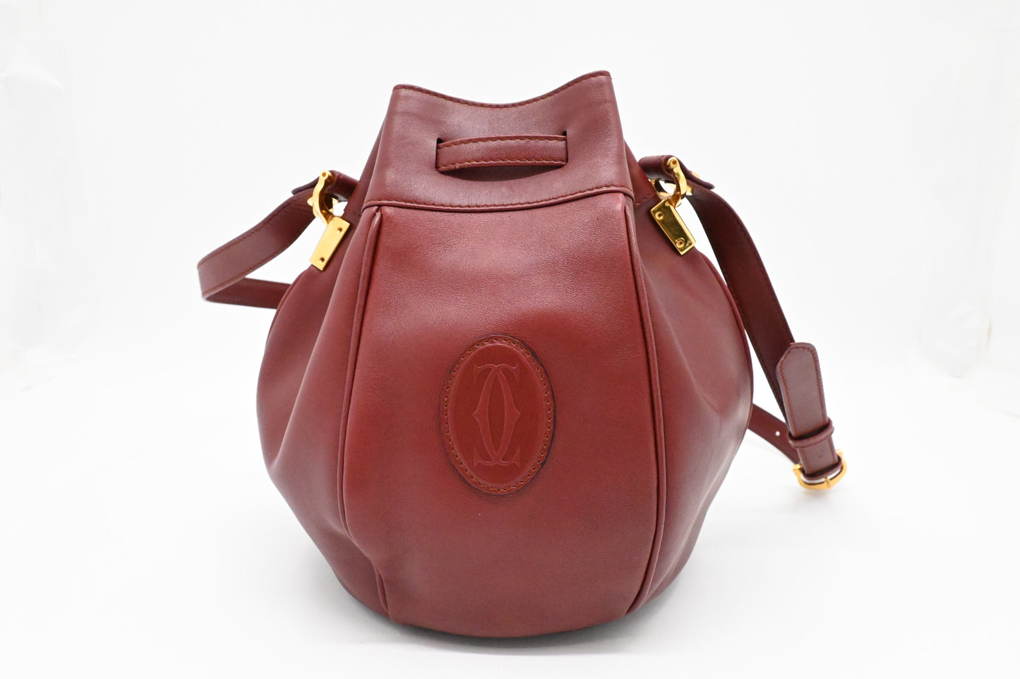 Cartier Crossbody Bucket Bag in Burgundy Leather