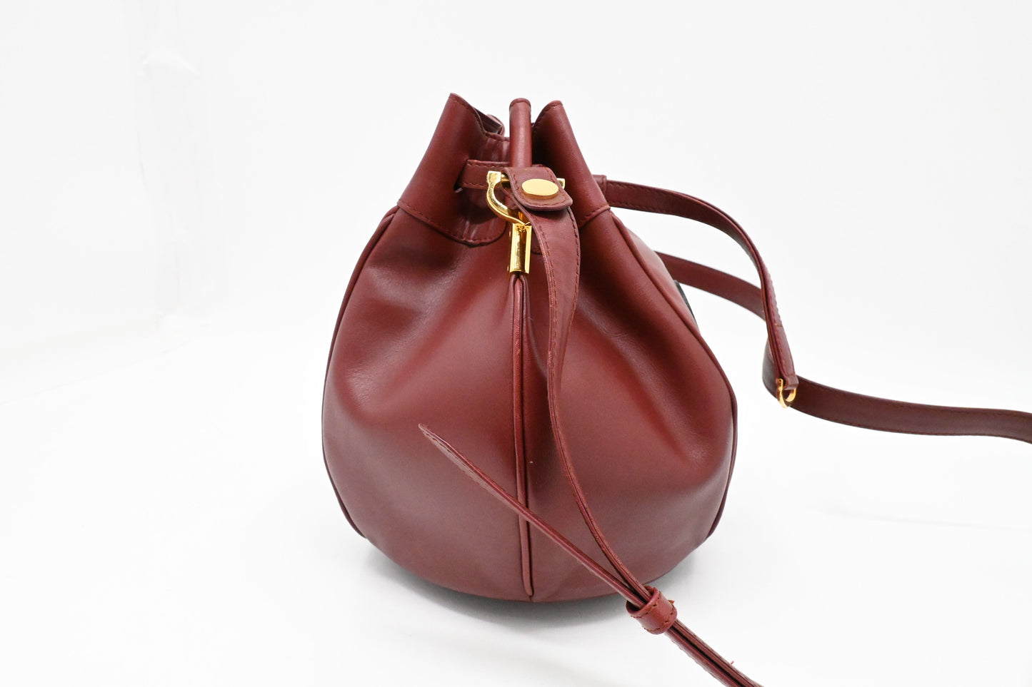 Cartier Crossbody Bucket Bag in Burgundy Leather