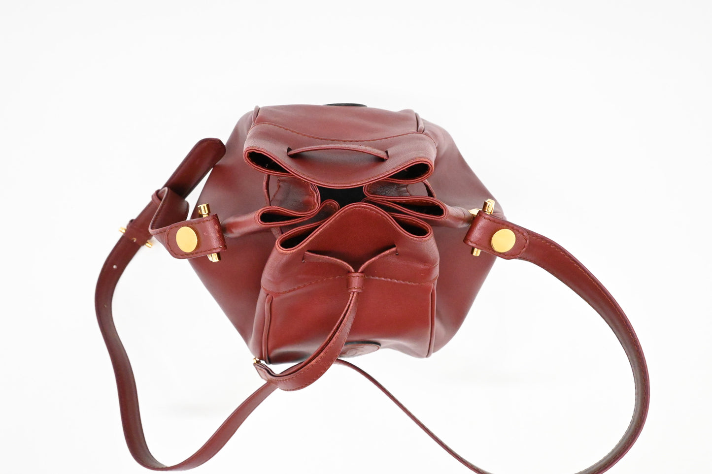 Cartier Crossbody Bucket Bag in Burgundy Leather
