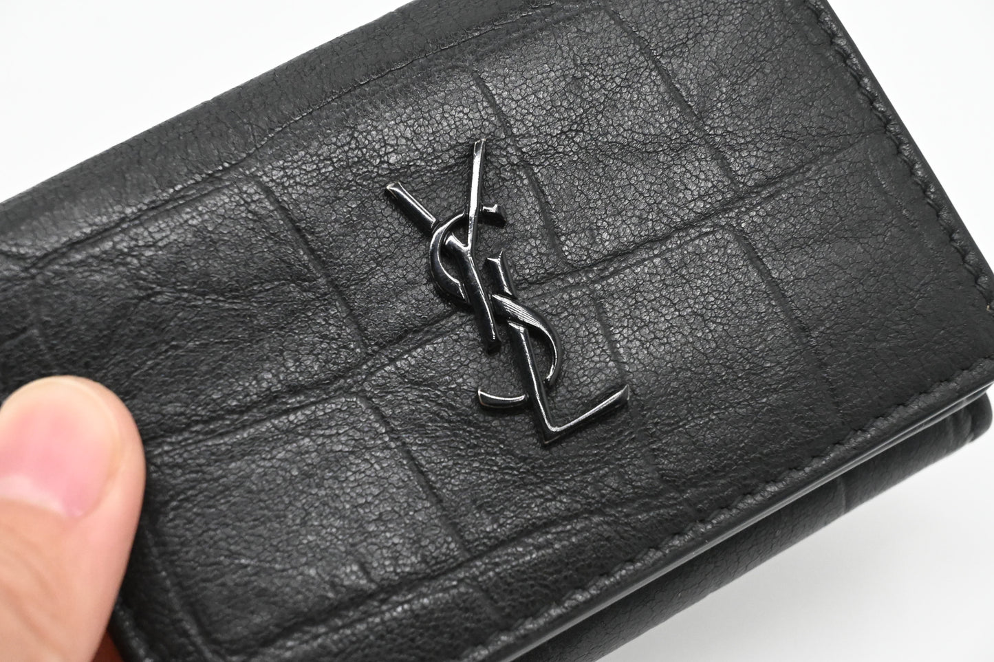 YSL Saint Laurent Compact Wallet in Croc-Effect Calfskin Leather