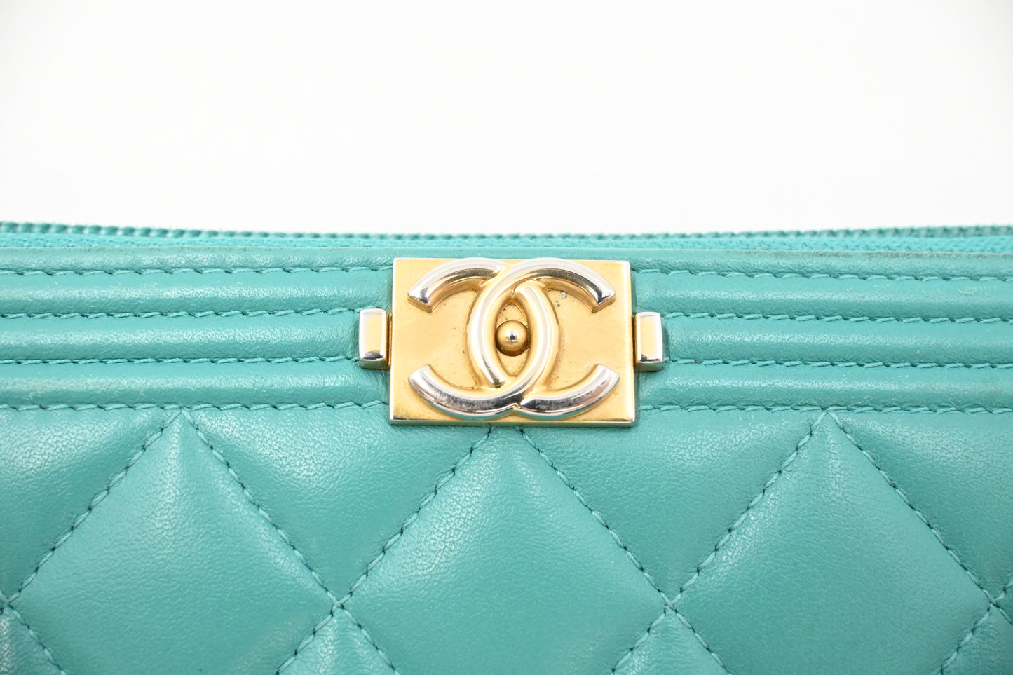Chanel Boy Long Zippy in Teal Leather