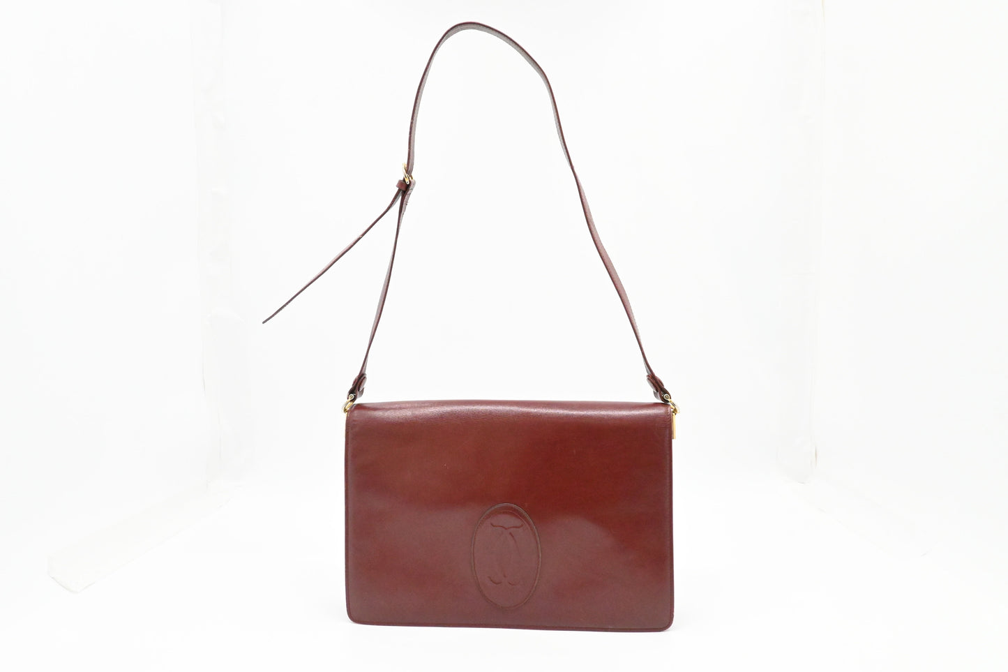 Cartier Messenger Shoulder Bag in Burgundy Leather