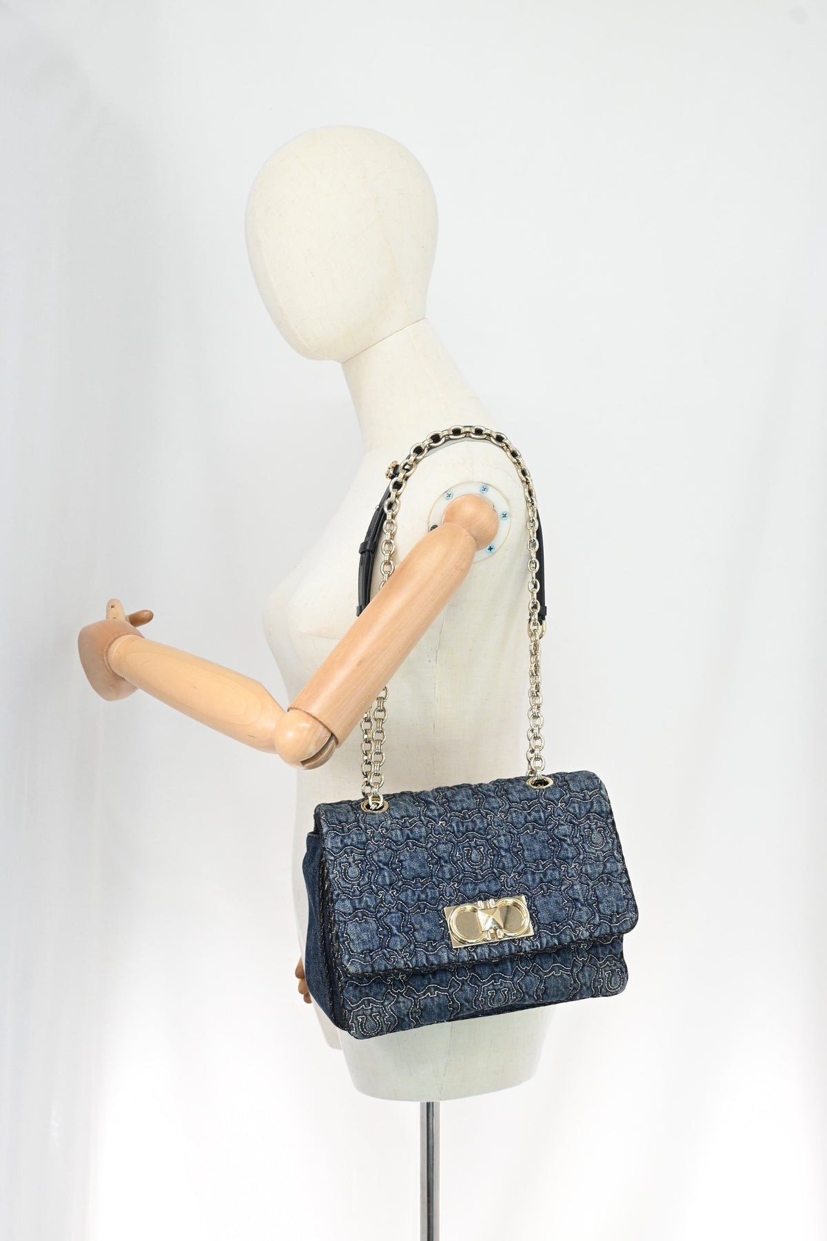 Ferragamo Chain Flap in Quilted Denim