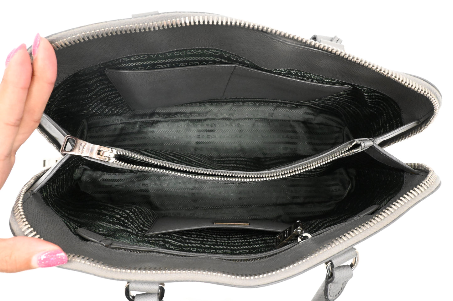 Prada Promenade in Gray Saffiano Leather