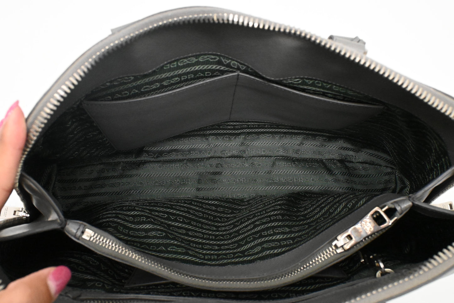 Prada Promenade in Gray Saffiano Leather