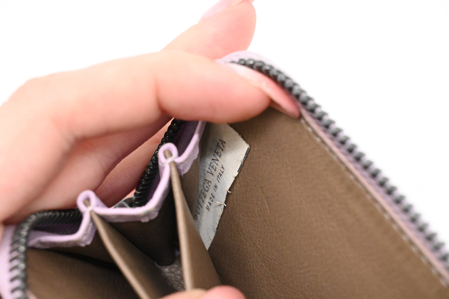 Bottega Veneta Compact Zippy in Lavender Intrecciato Leather