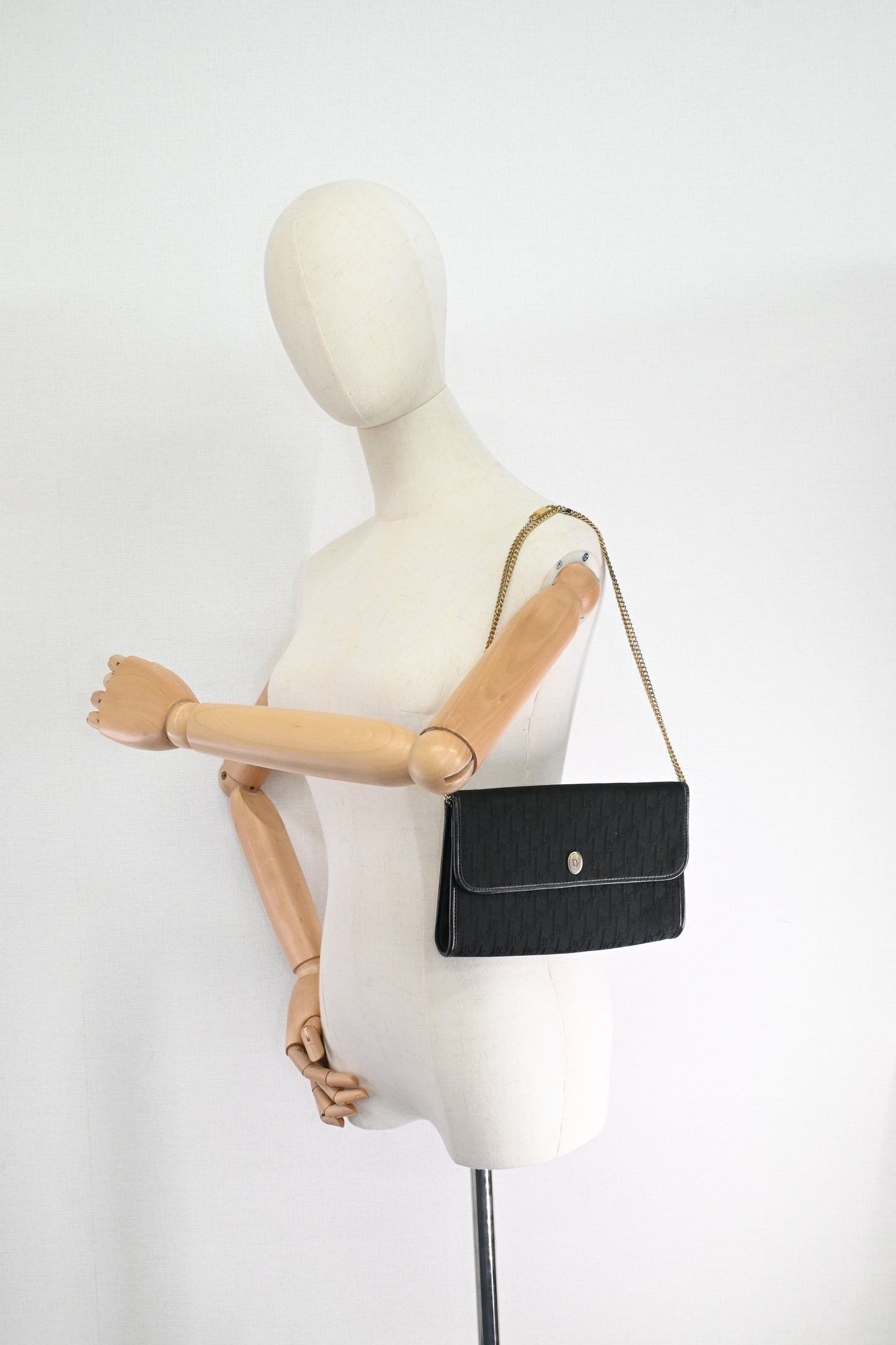 Dior Chain Shoulder Bag in Black Canvas