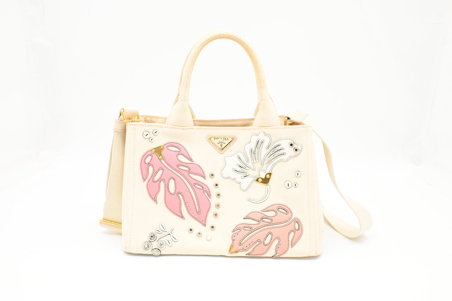 Prada Small Hawaiian Canapa in White Canvas