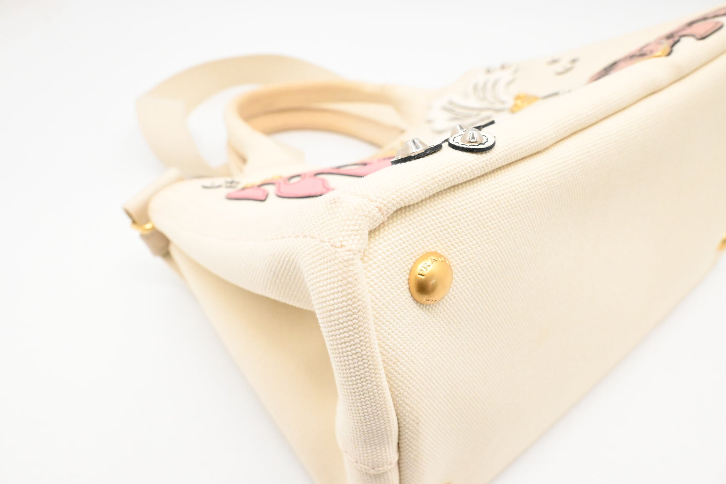 Prada Small Hawaiian Canapa in White Canvas