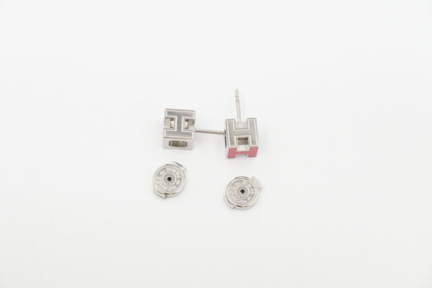 Hermes Pink H Cube Earrings