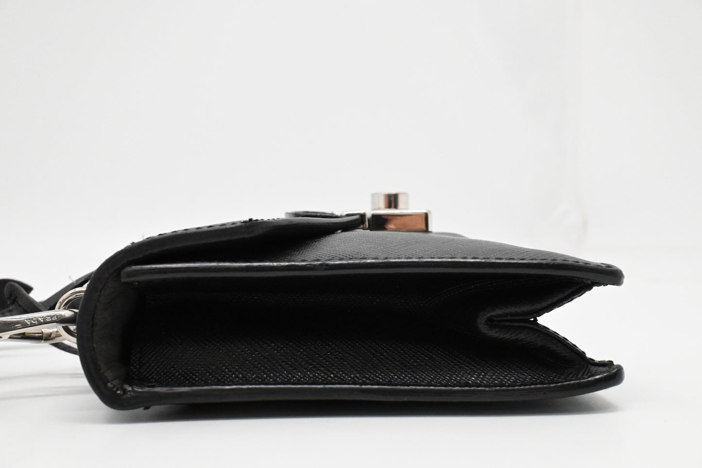 Prada Mini Sound Crossbody in Black Saffiano Leather