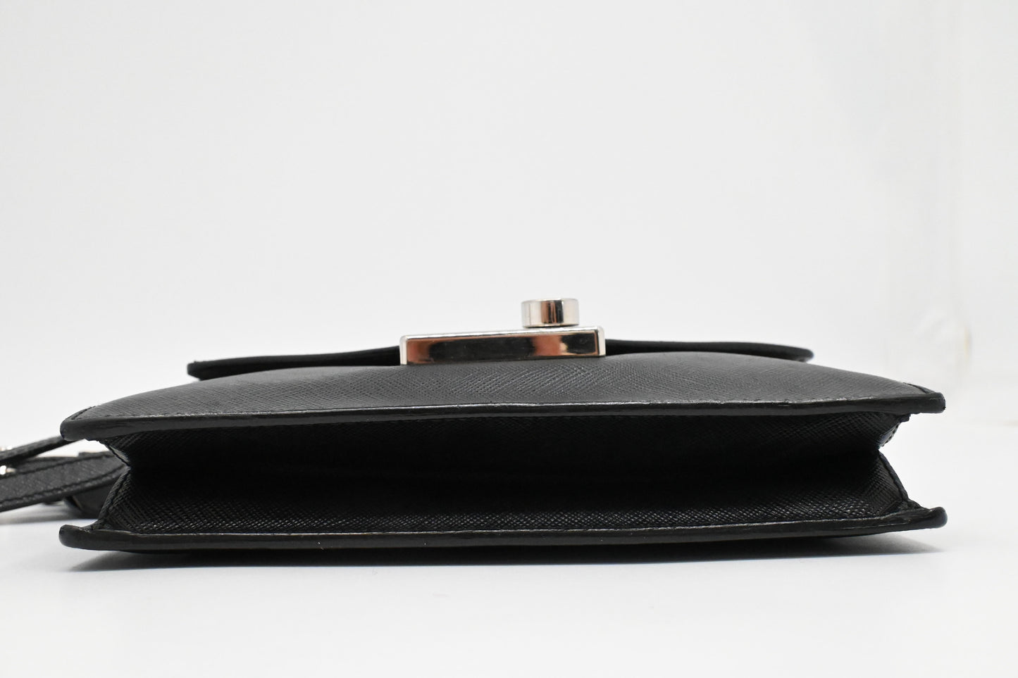 Prada Mini Sound Crossbody in Black Saffiano Leather