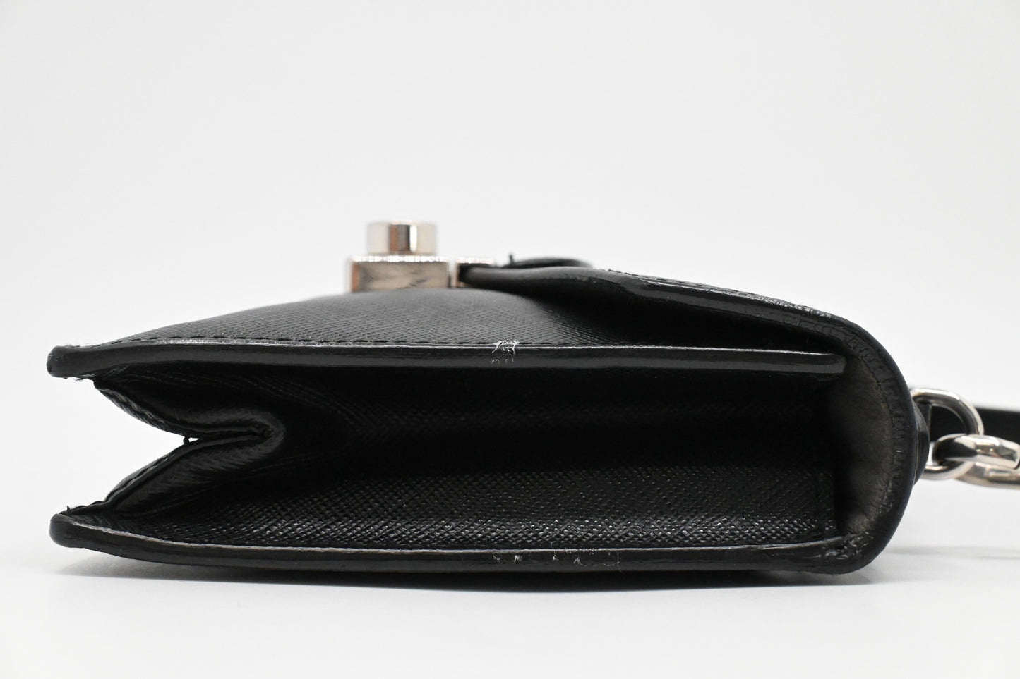 Prada Mini Sound Crossbody in Black Saffiano Leather