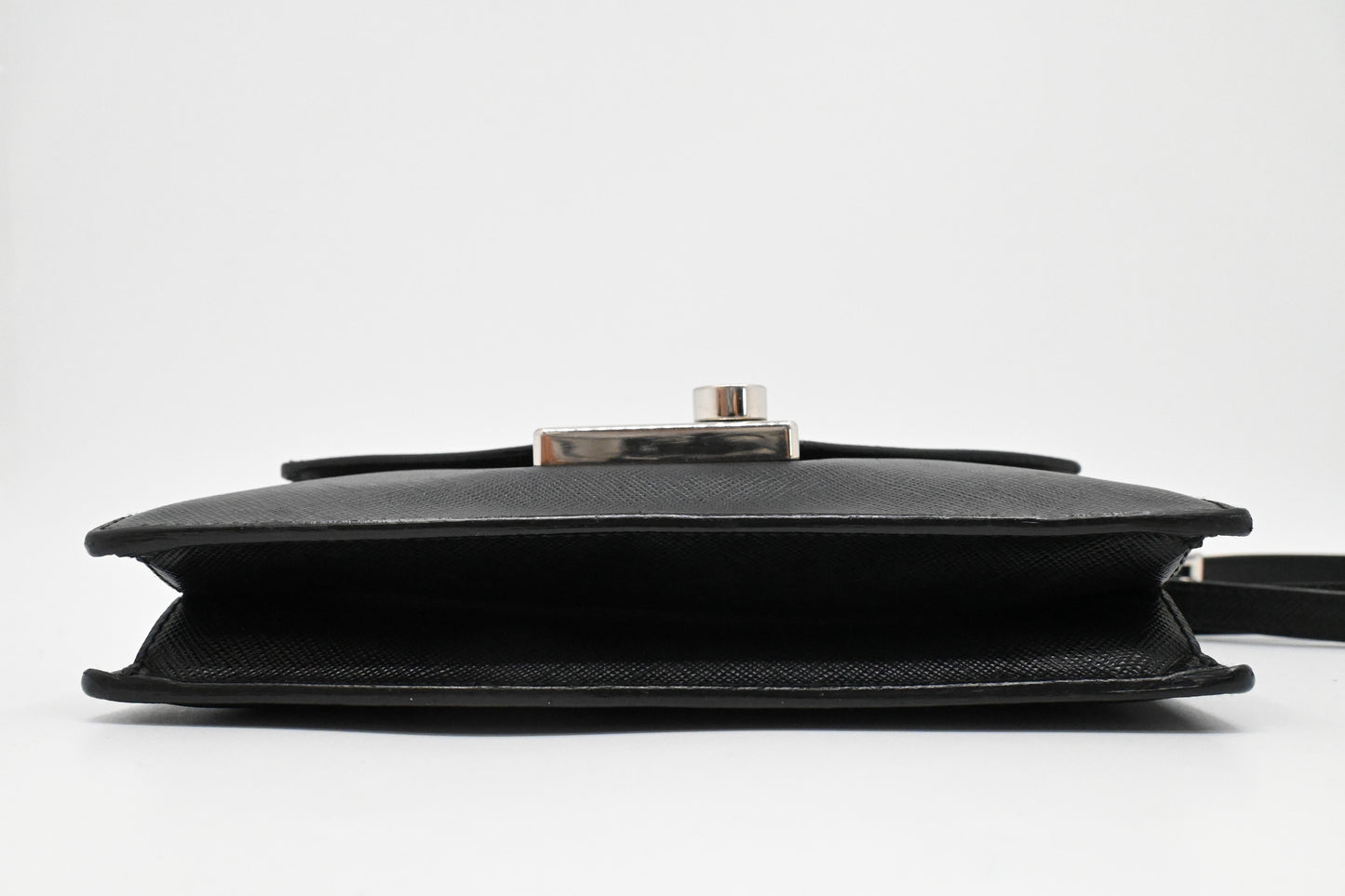 Prada Mini Sound Crossbody in Black Saffiano Leather
