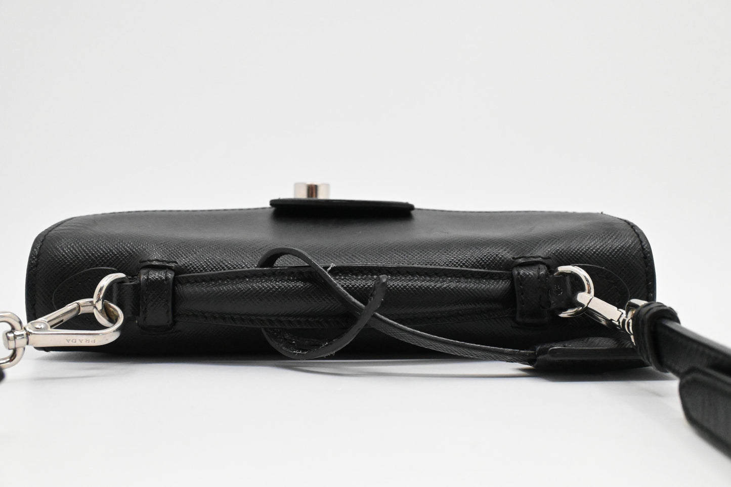 Prada Mini Sound Crossbody in Black Saffiano Leather