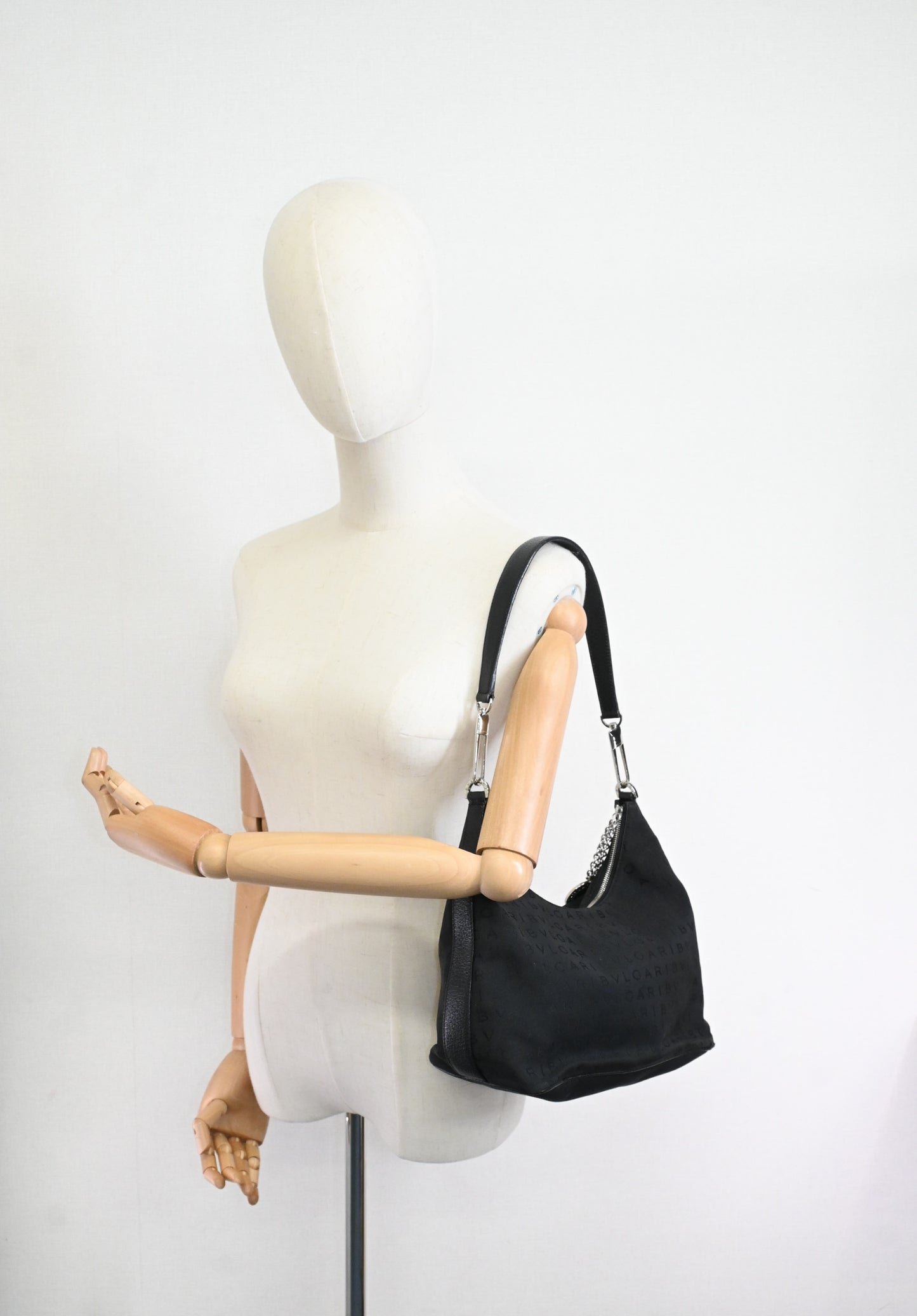 Bvlgari Shoulder Hobo Bag in Black Canvas