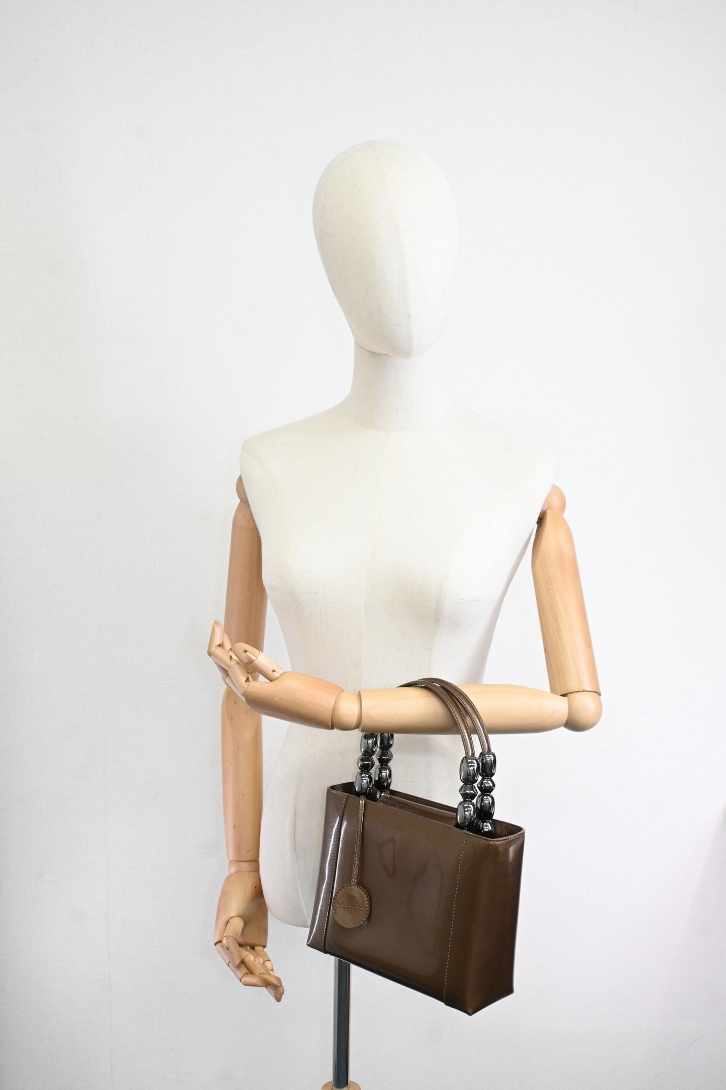 Dior Small Malice Handbag in Brown Patent Leather