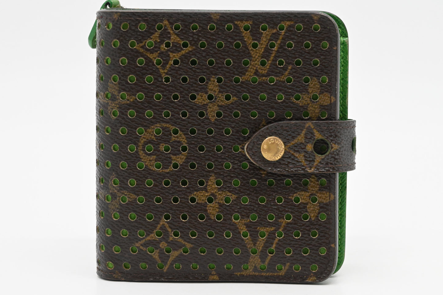 Louis Vuitton Zippy Compact Wallet in Green Perforated Monogram Canvas