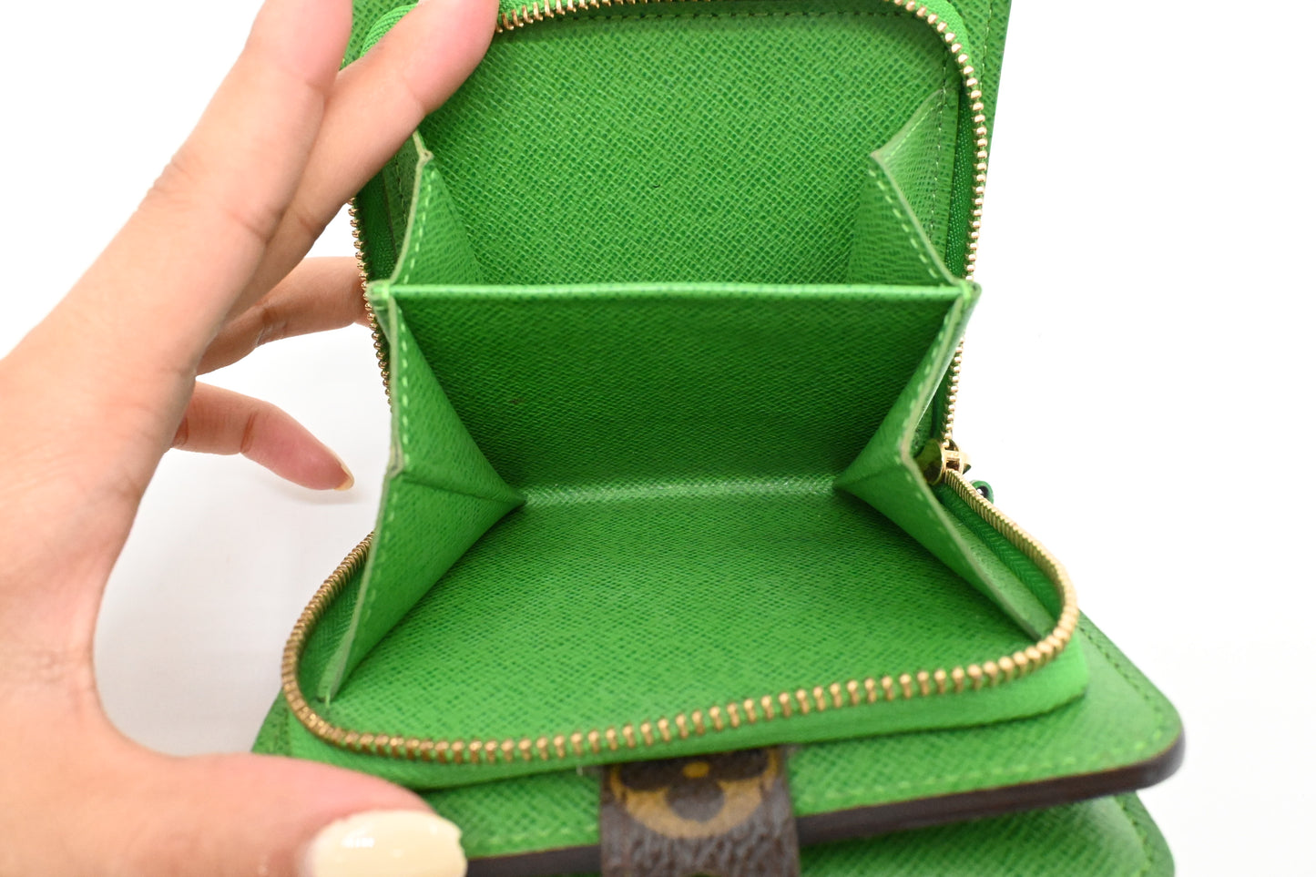 Louis Vuitton Zippy Compact Wallet in Green Perforated Monogram Canvas